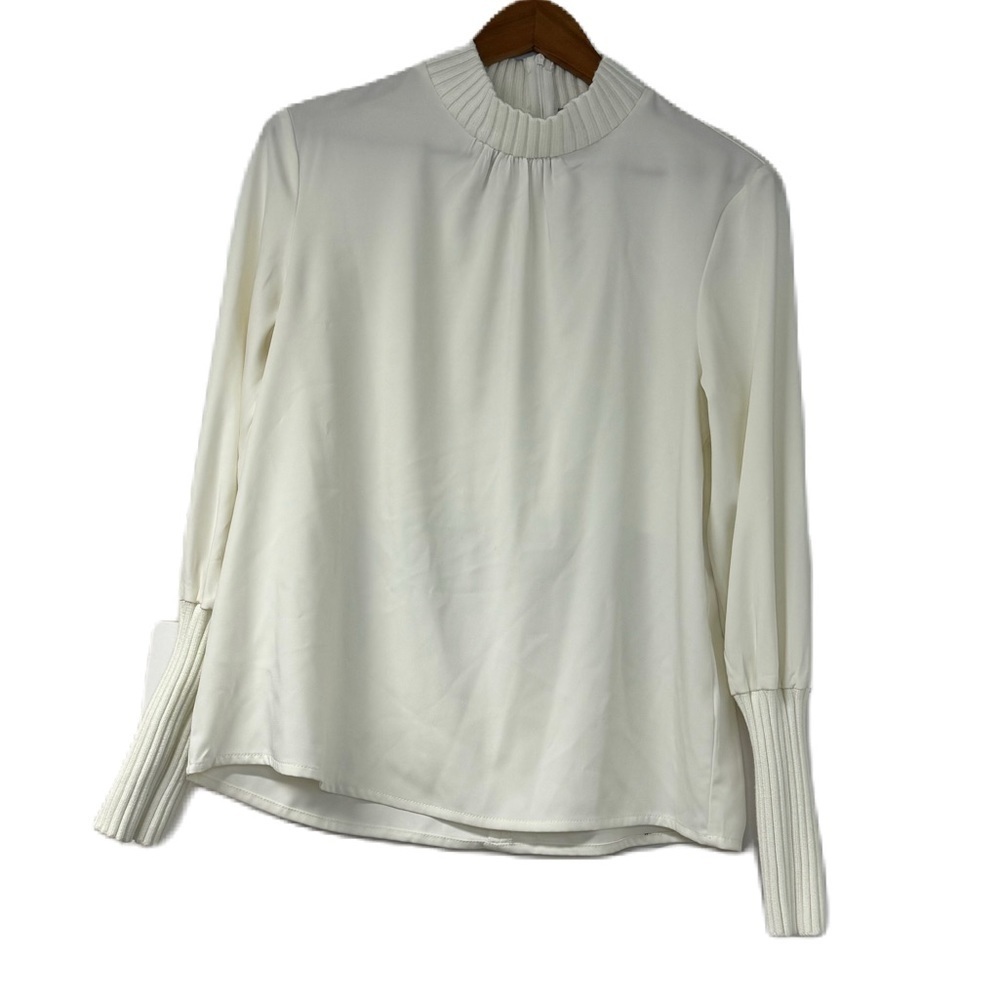 Tweed woman’s ivory classic business casual dress shirt large sweater cuffs fun